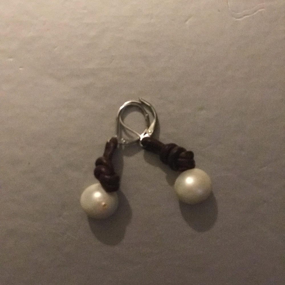 AAA Akoya Pearl Earrings Attached to knotted leather string